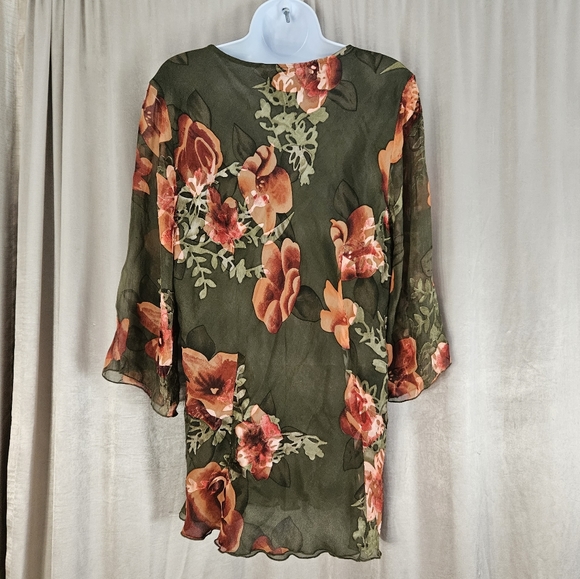 NWOT JohnPaulRichard green & orange floral silk blouse top Womens Large - Picture 3 of 6